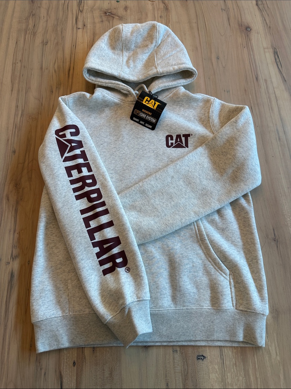 Caterpillar CAT Branded Light Grey Thick Fleece Hoodie NWT